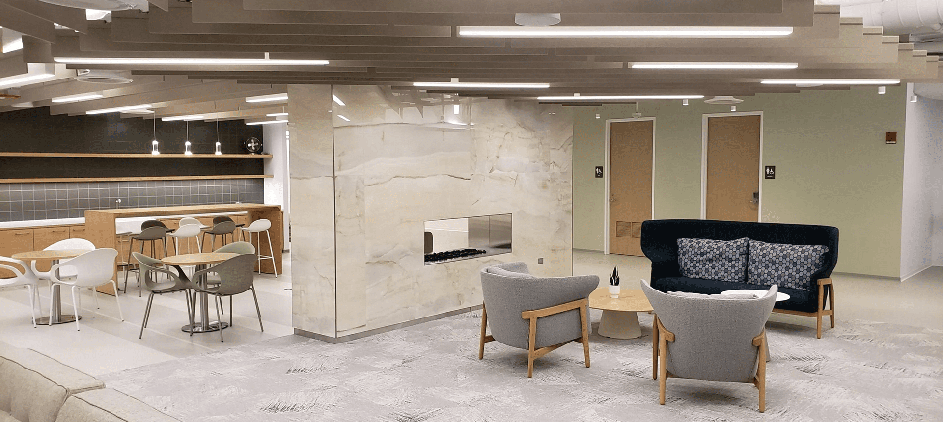 Modern office lounge with seating area