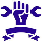 Blue fist and wrench logo